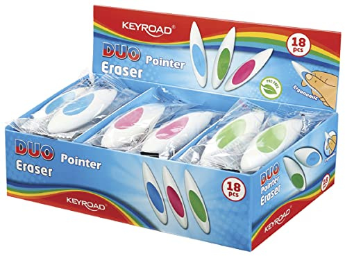 KEYROAD Suddgummi DUO-POINTER/radergummi för penna och färgpennor, 18 stycken – förpackad i display/blandning av färger/perfekt för skola och kontor
