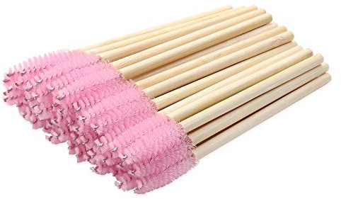 Mekupeu 100 Pcs Disposable Mascara Wands Bamboo Spoolies Brush for Eyelash Extensions Spoolie Eyelash Lash Wand Applicator Makeup Kits, Pink
