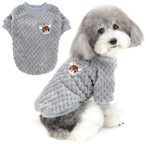 ZUNEA Small Dog Jumper Puppy Sweater Coat Winter Warm Fleece Pullover for Dogs Boy Girl Super Soft Pet Clothes Apparel Chihuahua Cat Outwear for Cold Weather Gray S