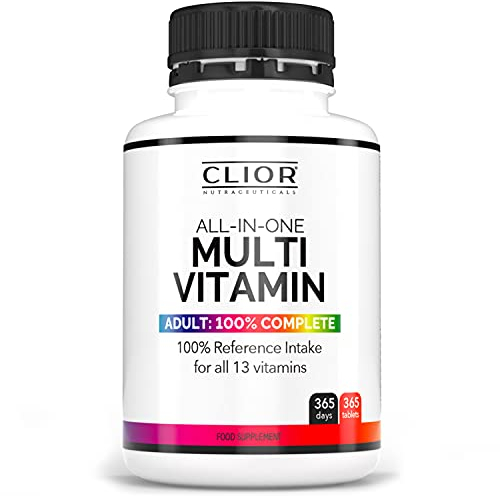 MultiVitamin x 365 (1 Year Supply) Includes 100% Vitamin D3 & Vitamin K2Tablets Plus 100% RDA Recommended UK/EU Adults Men & Women | Without Iron | Multi-Vitamins Supplement by Clior UK
