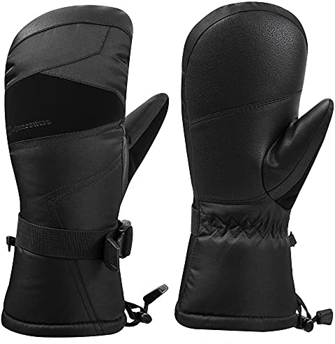 alpine swiss Mens Waterproof Gauntlet Ski Mittens Winter Sport Gloves Snowboarding Windproof Warm 3M Thinsulate Black Small