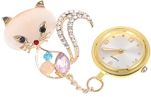 UKCOCO Taschenuhren Für Krankenschwestern Taschenuhr Arzt Personalisierte Krankenschwesteruhr mit Clip Strass Schwesternuhr Fuchs Pflegeuhr Pflege Pulsuhr Geschenke für Damen Arzt Gold