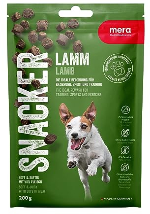 MERA Snacker Lamm (1 x 200g), getreidefrei, softe Hundeleckerli für Training oder als Snack, herzhafte fleischige Leckerlies für alle Hunde
