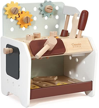 Classic World Werkzeugbank Kinder ab 3 Jahre | Holz Spielzeug mit 29 Teilen | Montessori Spielzeug| Werkzeug Kinder ab 3 Jahre | Werkzeugkoffer | Holzspielzeug