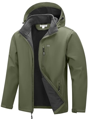 33,000ft Men's Softshell Jacket with Hood Fleece Lined Windbreaker Lightweight Waterproof Jackets for Hiking