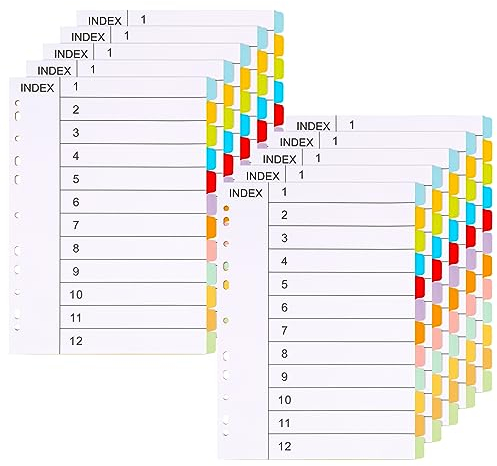 (10 Stück) Ordner Register A4 Ordner Trennblätter 12 Teil-12 Farben Trennblätter für Ordner A4 11 Löcher Gestanzt mit Digitalen Abdeckungen Ordner Register Index-Teiler