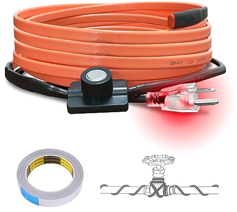 Cupohus Heat Tape for Water Pipes with Thermostat 12FT, Freeze Protection Self-Regulating Heat Trace Cable for Metal, Plastic Home Pipes, Roof and RV