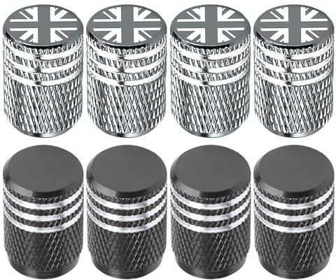 8 Piezas Tapas de Válvulas, Tapas de Válvulas Decorativas con Bandera Británica, Tapas de Núcleo de Válvulas de Neumáticos, Tapas de Polvo de Válvulas, Tapas de Válvulas de Metal