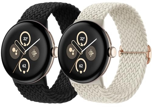 Maledan 2 Stück Geflochtenes Armband Kompatibel mit Google Pixel Watch 2 Armband, Elastisches Nylon Sport Loop Band für Google Pixel Watch 4/3 41mm/2/1 für Damen Herren