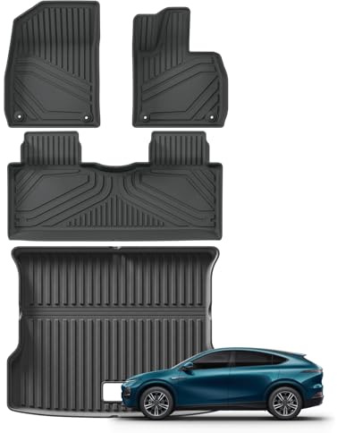 SMABEE 4PCS Foot Mat & Trunk Mat For Xpeng G6 Right Hand Drive 2023 2024 EV(Pure Electric) Floor Mats All-weather Cargo Liner Snowproof TPE Black