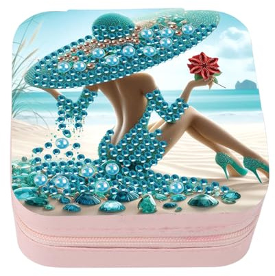DCIDBEI Pittura a Diamanti Portagioie da Viaggio Diamond Painting Jewelry Box Organizer Porta Gioielli Donna Ragazza Viaggio Gioielli Organizzatore Scatola per Elastici Orecchini Donna da Spiaggia