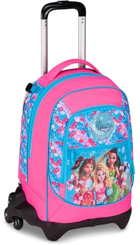 Seven Mermaid Magic Trolley Jack 3 hjul, Fuchsia, ryggsäck med avtagbar vagn 33 liter, för grundskola och mellanstadium, flicka, Fuchsia, Taglia unica, Avslappnad