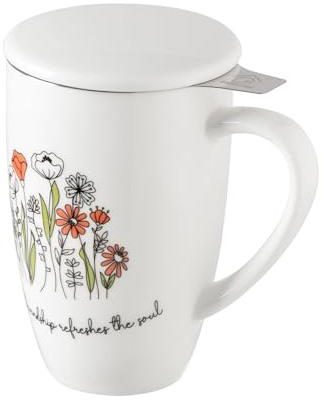 Sweejar Porcelain Tea Infuser Mug with Lid, 16 oz Teacup with Strainers for Loose Leaf Tea, Microwave and Dishwasher Safe Coffee Mug(Wild Meadow)