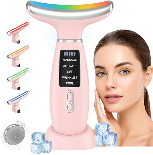Masajeador Facial Antiarrugas - Escultor Facial y papada- Lifting Electrico - Face Glow - Masaje con Fototerapia Led - Cuidado para Mujer - Quita Arrugas para Cara y Cuello (Rosa)