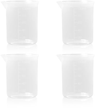 100ml Transparent Measuring Cups, 4 Pcs Plastic Liquid Measure Jugs with Graduated for Kitchen and Lab Use