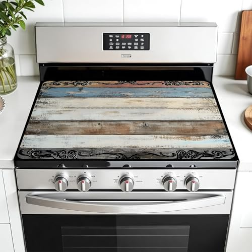 AOHMPT Multi-Design Stove Top Cover for Glass/Electric Stoves - 3-in-1 Heat-Resistant Protector Mat, Non-Slip Drying Rack 28x20 (Wood Grain, 28 L x 20 W)