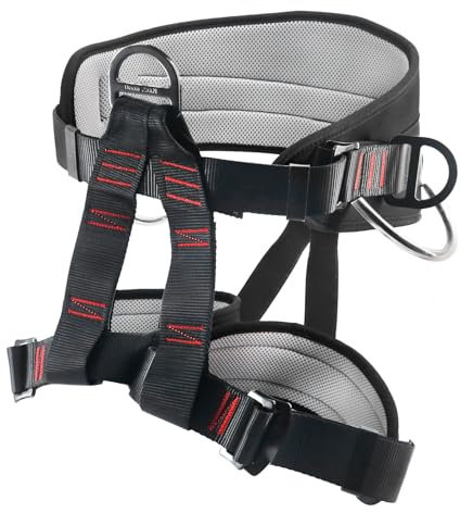 NewDoar UIAA & CE-zertifiziert Klettergurt, Professioneller Bergsteiger-Klettergurt, Schwarz, Breiterer, Verdickter Halbkörpergurt zum Abseilen, Feuerrettung, Baumkletterausrüstung (Upgrade Schwarz)