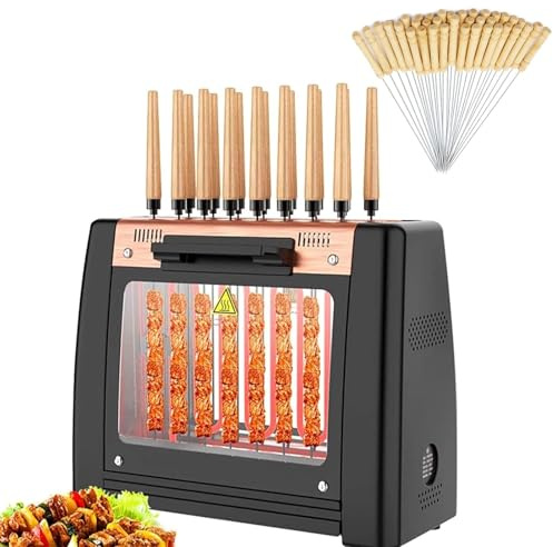 Griglia Elettrica Verticale Senza Fumo, Barbecue Kebab con Girarrosto Automatico e Spiedi Rotanti 360°, 32 Spiedi per Uso Interno Esterno