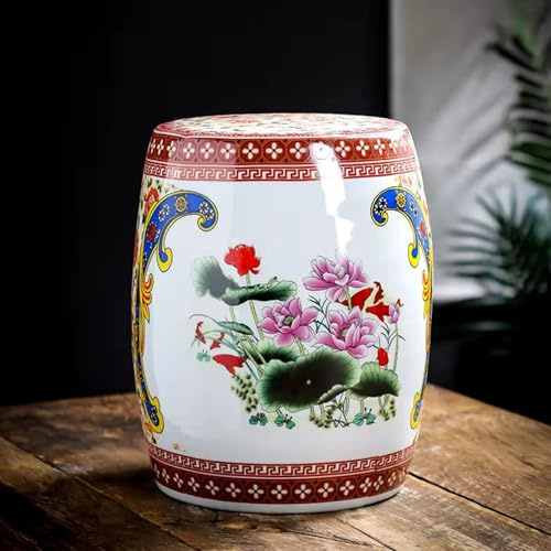 Dekorativ keramisk trumstol med blommig design, mångsidig inomhus- och utomhussittplatser och sidobord