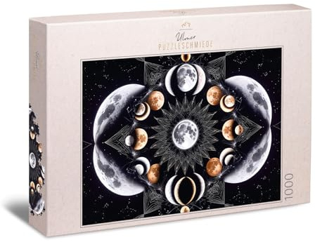 Puzzle da 1000 pezzi, motivo cosmico con luna piena e forme di luce ciclica, design mistico notturno, qualità puzzle, made in Germany