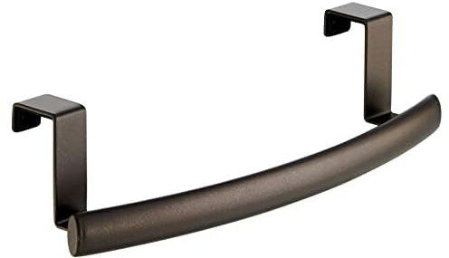 mDesign Steel Over Door Curved Towel Bar Storage, Hanger for Cabinet or Cupboard, Holder Rack for Kitchen, Bathroom - Holds Hand/Dish Towels, Washcloths - Spira Collection - Bronze