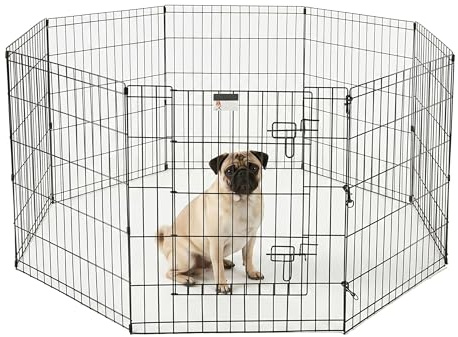 Dog Playpen - Foldable Metal Exercise Puppy Play Pen with 8 24x30in Panels - Indoor/Outdoor Pen with Door for Dogs, Cats or Small Animals by PETMAKER