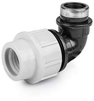 PE Rohr Verschraubung Fittings Klemmfitting Winkel 90° Innengewinde IG für Verlegerohr Rohrwinkel (25mm x 1)