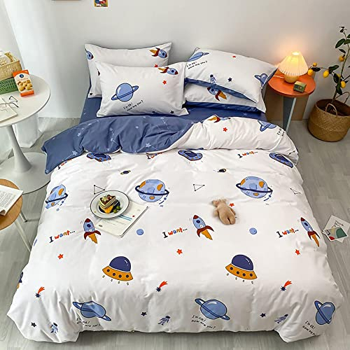 KEAYOO Kinderbettwäsche 135x200 für Jungen und Mädchen Baumwolle Weltraumreisen Thema Besttwäsche mit Süß Muster und Reißverschluss Bettwäsche 135x200cm+80x80cm 2tlg