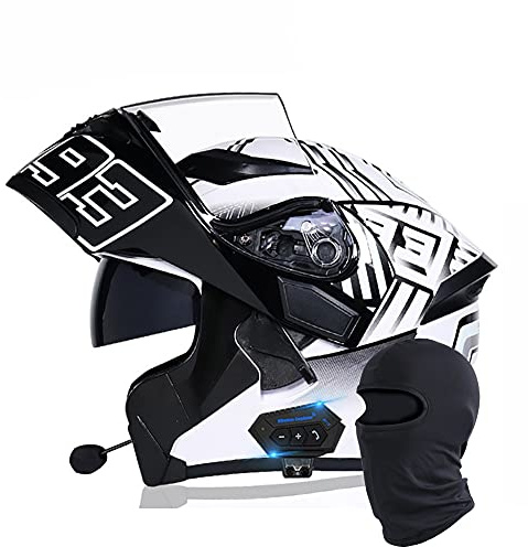 Letetexi Bluetooth Casque Moto Intégral Dot/ECE Homologué Casques Moto Racing avec Double Visière, Casques Scooter Casque Modulable Moto pour Homme et Femme 55~65cm