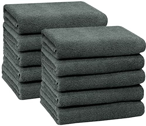 ZOLLNER 10er Set Handtücher in 50x100 cm - saugstarke und weiche Duschtücher in dunkelgrau - mit praktischem Aufhänger - waschbar bis 60°C - Baumwolle - Hotelqualität