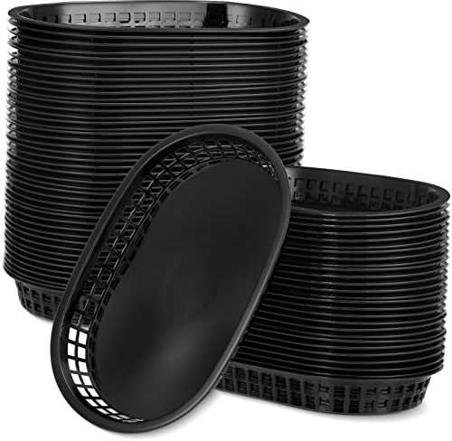 Mimorou 100 Pcs Black Fast Food Baskets 10.5 x 7 Inch