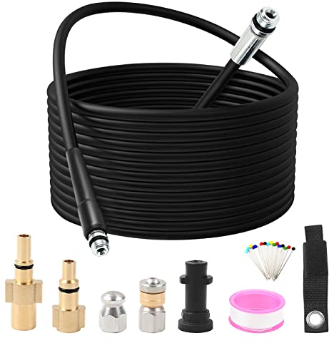 MaxEarn 15m High Pressure Washer Hose Pipes Sets, 180 Bar Water Cleaning Tube for Karcher, Lavor, Bosch, High Pressure Drain Cleaner 60°C with 3X Jet Nozzle Adapter, Sewer Jet Nozzle, Rotating Nozzle