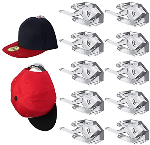 EACHPT Adhesive Hat Hooks,10Pcs Hat Rack for Wall, Adhesive Hat Holder Cap Hook, Minimalist Hat Display Rack Hat Organizer Wall Mounted, Baseball Cap Rack Hooks Strong Hold
