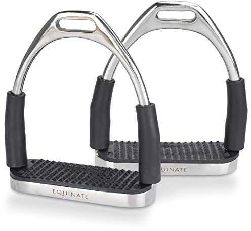 Equinate Fremont Safety Stirrups 12 cm Stainless Steel with Non-Slip Rubber Tread Surface - Stirrups for Adults and Children - Relieves Ankles - Pack of 2
