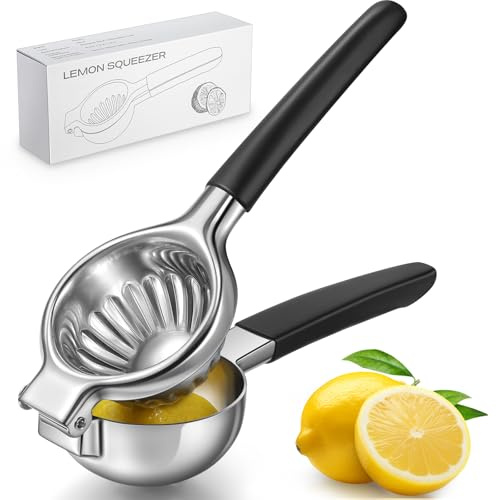 Lemon Squeezer, Sopito Stainless Steel Citrus Press Juicer Heavy Duty with Large Metal Squeezer Bowl for Seedless Juicing, Non-Slip Grip Design Manual Juicer