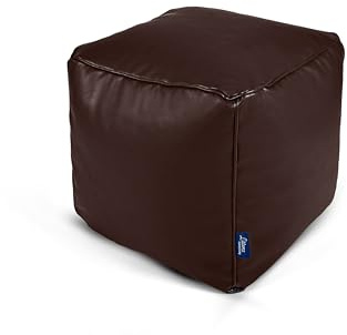 Littens Chocolate Soft Faux Leather Square Cube Footstool Ottoman Pouffe Bean Bag, Living Room Decorative Seat, Piped Detailing (41cm x 41cm x 41cm)