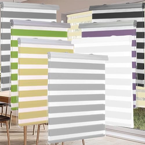 Doppelrollo klemmfix Verdunkelungsrollo, 50 x 180 cm innen lichtdurchlässig & verdunkelnd, Dachfenster Rollo Duo Rollo Fenster Rollo mit Bohren Klemmfix für Fenster & Tür, Lila