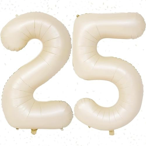 Palloncini da 100 cm, colore crema con 25 numeri, beige da 101 cm, 25 palloncini autogonfianti, grandi palloncini in Mylar a elio beige, per feste di compleanno, anniversari, decorazioni