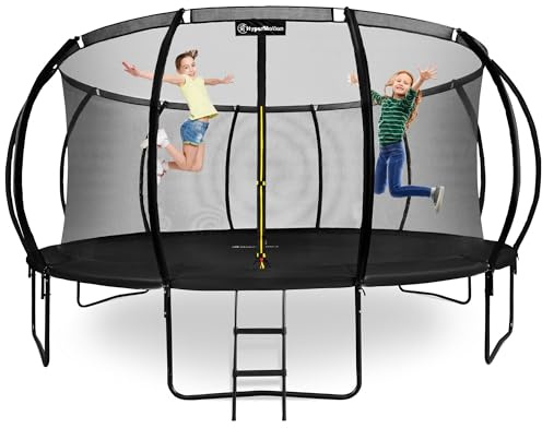Hypermotion Trampoline Exterieur Enfant 3 Ans 244/305/366/430/487 cm Séchage Rapide et Déperlant – Excellente Élasticité de Saut – Trampoline de Jardin avec Filet de Sécurité