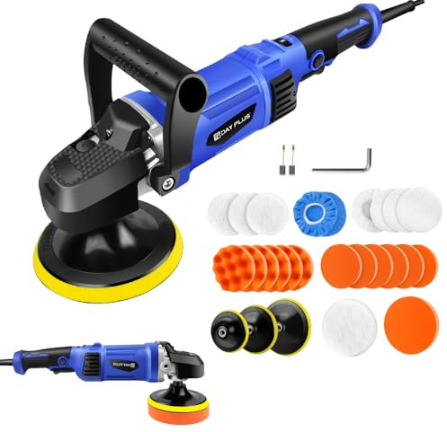 Qimu Rotary Car Polisher Buffer Waxing Machine, Dual Action Car Polisher Buffer Kit, 6 Variable Speed 800-3500RPM Car Polishing Machine with D-Handle&Side Handle, 150/180mm Disc for Car Detailing
