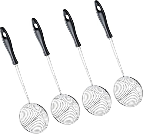 LABRIMP Edelstahl Sieblöffel Hot Pot Sieb Multifunktionales Küchensieb Für Heißes Öl Und Wasser Ergonomischer Griff 4 Stück Schwarzer Griff Für Heimküche Und Restaurant