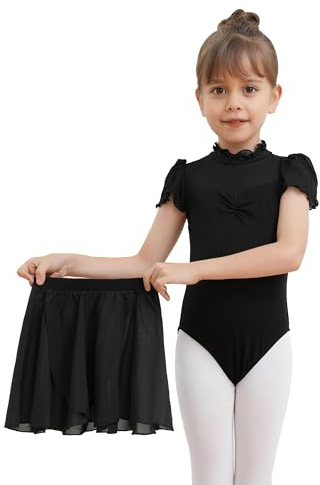 Dmwhsy Vestido Ballet Niña Maillot Manga Corta con Falda Desmontable Traje de Danza Infantil Conjunto de Ballet