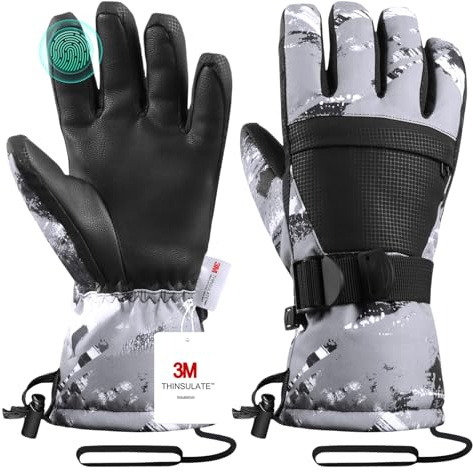 Ski Gloves, Snow Gloves, Cold Weather Skiing & Snowboarding Waterproof Touchscreen Gloves, Unisex Fits Both Men & Women, for Parent Child Kids With Wrist Strap