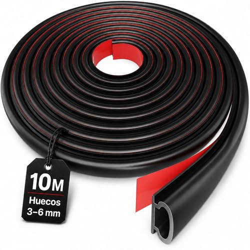 HOGARLAX 10M - Burlete Puerta Entrada, Burlete Ventana, Junta de Goma Adhesiva, Aislante Térmico Ventanas y Puertas, Aislante Acústico - Tira de Sellado Autoadhesivo para Huecos de 3 a 6 mm (Negro)