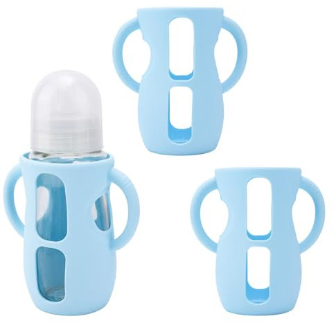 3pcs Silicone Sleeve Cover for Bottles, Anti-Scalding and Anti-Fall Silicone Glass Bottle Protector with Handle, Baby Bottle Sleeve for Philips Avent 8oz Accessories(Blue)