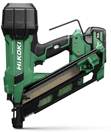 HiKOKI Akku-Streifennagler 34° - 18 V, 50-90 mm Nägel - Leistungsstark, LED-Licht, Brushless Motor, Luftfederantrieb, werkzeuglose Tiefeneinstellung - Inkl. 2 Akkus 18V/5Ah + Ladegerät + Systemkoffer
