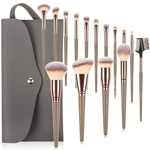 15 Pezzi Set Pennelli Make up,Set pennello make up Professionale, con Trousse in Pelle PU, Pennello da Trucco è Adatto per Blusher, Fondotinta Liquido, Eyeliner, Ombretto,Polvere Sciolta