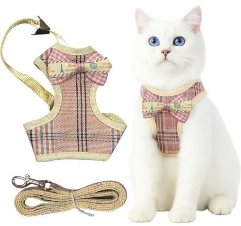 GGUFAY Arneses para gatos, Chaleco de Gato con Correa, arnés para gatos de Malla Transpirable, arnés para gatos Transpirable y Ajustable, arnés para gatos/Cachorros - A(Talla S)