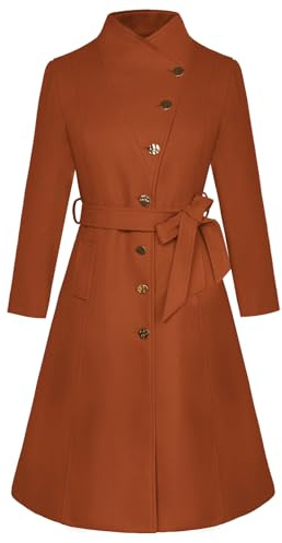 GRACE KARIN Women's Trench Coat Long sleeves Single-breasted Winter Knitted coats with Pockets Belted Brown S