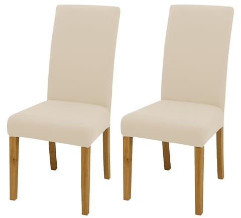 SUKAIKEQA Fundas elásticas universales para sillas (Juego de 4/6/8 Piezas con Respaldo) para salón, Cocina, Oficina, Comedor, Fundas para sillas de Fiesta, Lavables y extraíbles. (2, Beige)